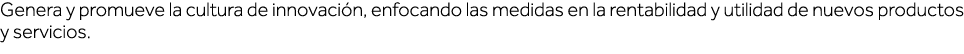Genera y promueve la cultura de innovación, enfocando las medidas en la rentabilidad y utilidad de nuevos productos y   
