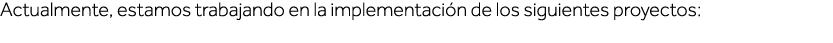 Actualmente, estamos trabajando en la implementación de los siguientes proyectos:  