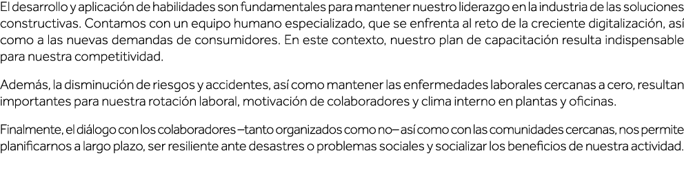 El desarrollo y aplicación de habilidades son fundamentales para mantener nuestro liderazgo en la industria de las so   