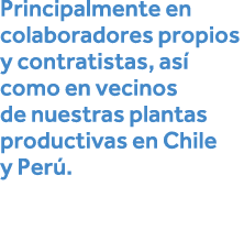 Principalmente en colaboradores propios y contratistas, así como en vecinos de nuestras plantas productivas en Chile    