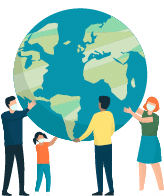 Multiethnic group of people cooperating for environmental protection and sustainability in a park: they are supporting earth together, recycling waste, growing plants and choosing renewable energy resources