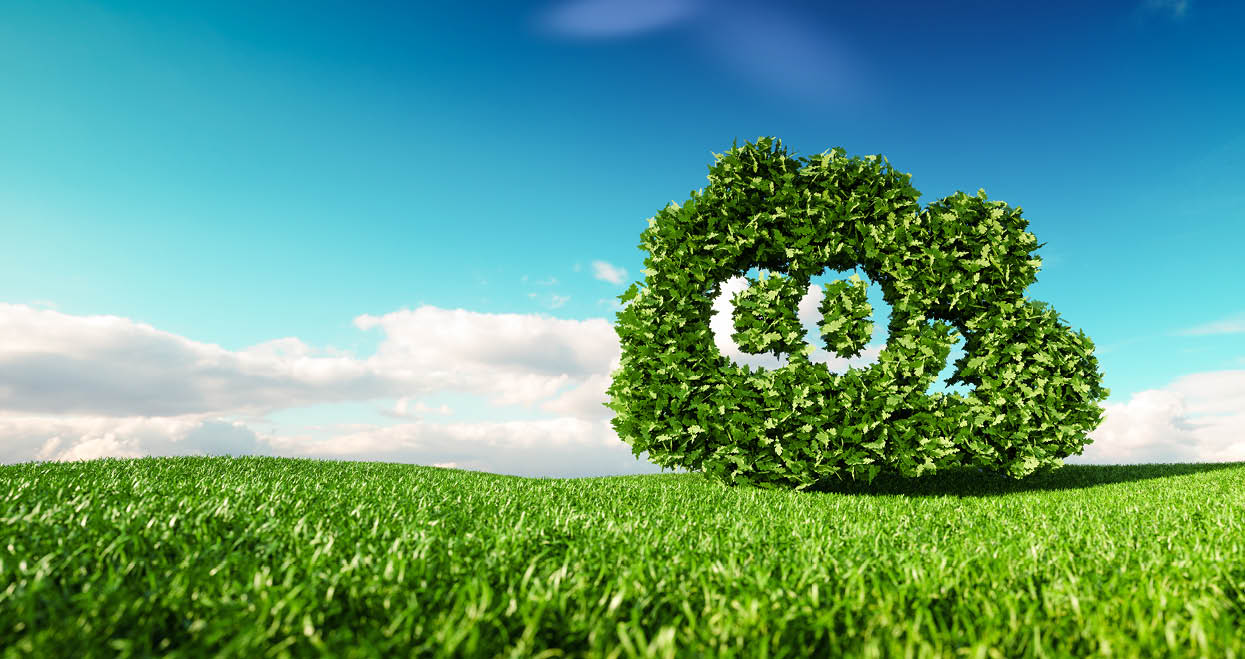 Carbon dioxide emissions control concept  3d rendering of co2 cloud on fresh spring meadow with blue sky in background 