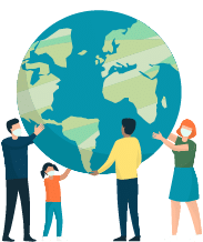 Multiethnic group of people cooperating for environmental protection and sustainability in a park: they are supporting earth together, recycling waste, growing plants and choosing renewable energy resources