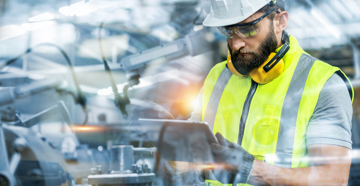 Manager or Industrial engineer working and control robotic with industry factory and network connection automation robot arm by tablet  AI, Artificial intelligence 