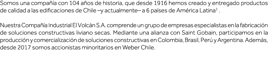 Somos una compañía con 104 años de historia, que desde 1916 hemos creado y entregado productos de calidad a las edifi   