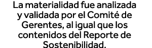 La materialidad fue analizada y validada por el Comité de Gerentes, al igual que los contenidos del Reporte de Sosten   