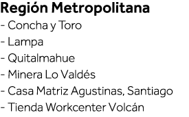 Región Metropolitana - Concha y Toro - Lampa - Quitalmahue - Minera Lo Valdés - Casa Matriz Agustinas, Santiago - Tie   