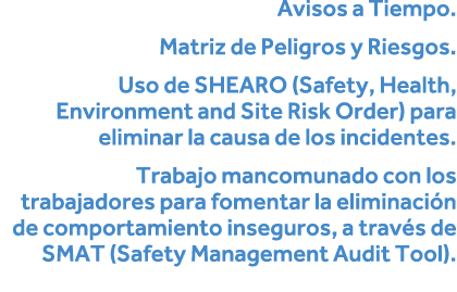 Avisos a Tiempo  Matriz de Peligros y Riesgos  Uso de SHEARO (Safety, Health, Environment and Site Risk Order) para e   