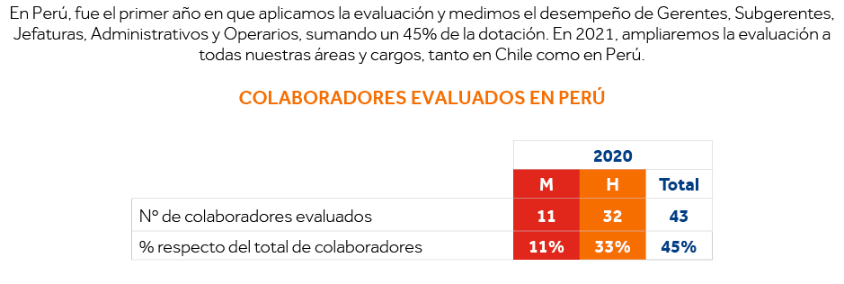En Perú, fue el primer año en que aplicamos la evaluación y medimos el desempeño de Gerentes, Subgerentes, Jefaturas,   
