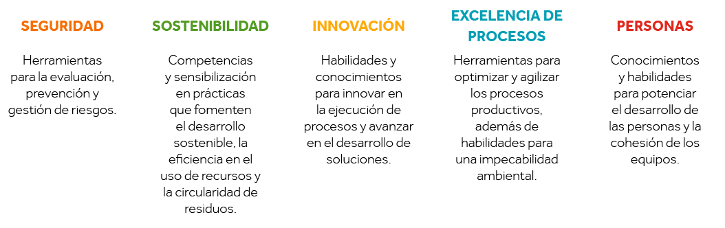 Seguridad,,Sostenibilidad,,Innovación,,Excelencia de procesos,,Personas,Herramientas para la evaluación, prevención y   