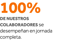 100% de nuestros colaboradores se desempeñan en jornada completa  
