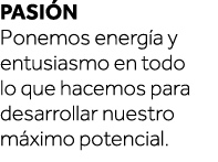Pasión Ponemos energía y entusiasmo en todo lo que hacemos para desarrollar nuestro máximo potencial  