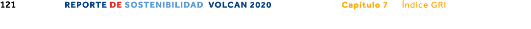 121 REPORTE DE SOSTENIBILIDAD VOLCAN 2020                Capítulo 7   Índice GRI