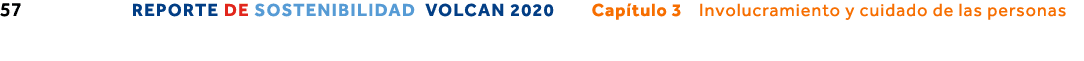 57 REPORTE DE SOSTENIBILIDAD VOLCAN 2020    Capítulo 3  Involucramiento y cuidado de las personas