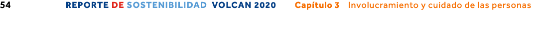 54 REPORTE DE SOSTENIBILIDAD VOLCAN 2020    Capítulo 3  Involucramiento y cuidado de las personas