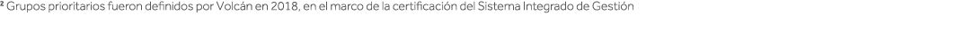 2 Grupos prioritarios fueron definidos por Volcán en 2018, en el marco de la certificación del Sistema Integrado de G   